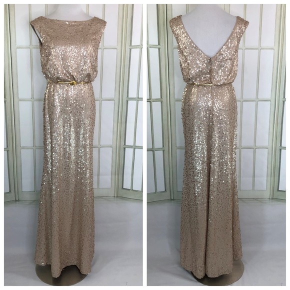 david's bridal long sequin blouson dress